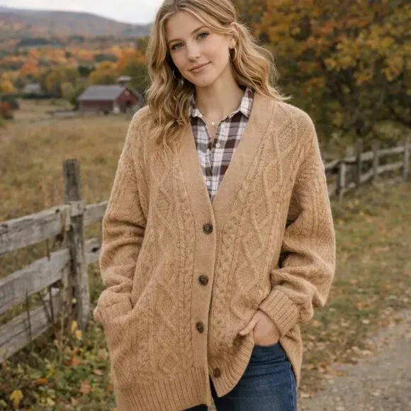 J.Crew Women's SZ S Cable-Knit Stretch Cardigan Sweater Merino Wool Alpaca Blend - Picture 1 of 6